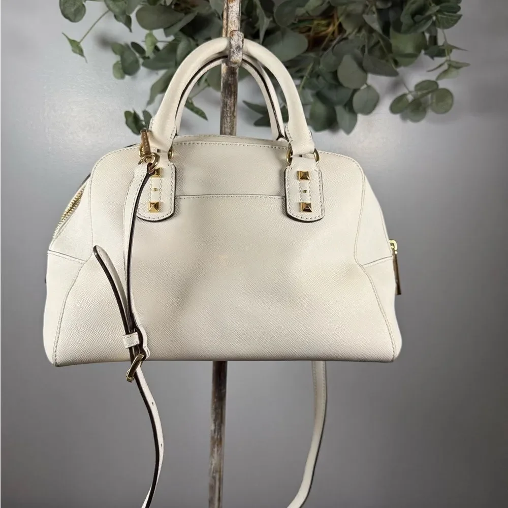 Michael Kors Selma Studded Saffiano Leather  White Handbag